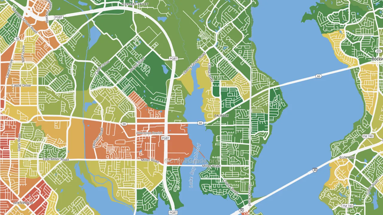 Rowlett, TX Map of Robbery Rates