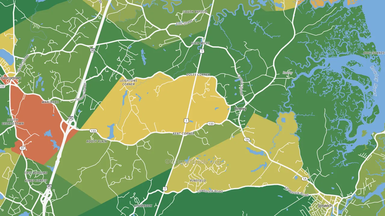 Rowley, MA Map of Robbery Rates