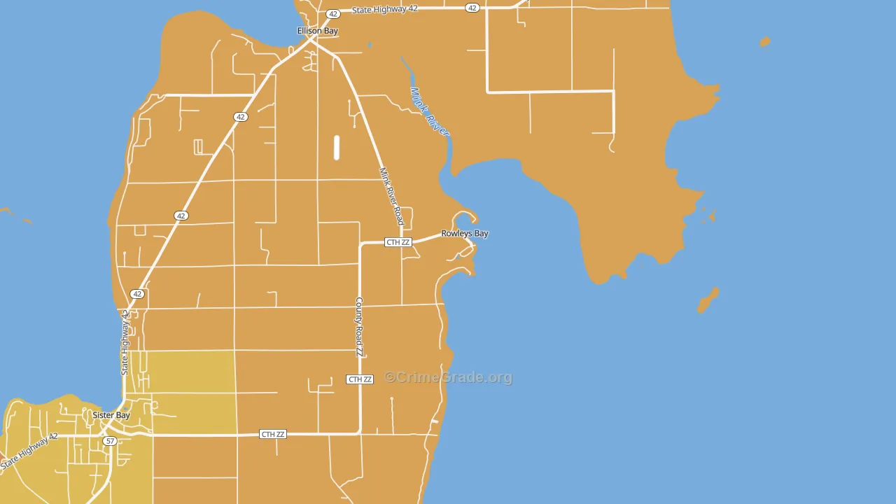 Rowleys Bay, WI Map of Robbery Rates