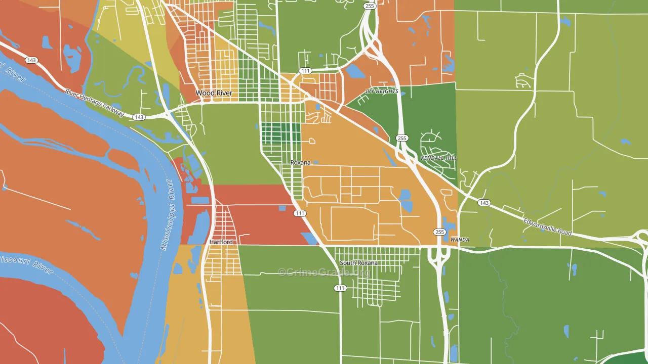 Roxana, IL Map of Robbery Rates