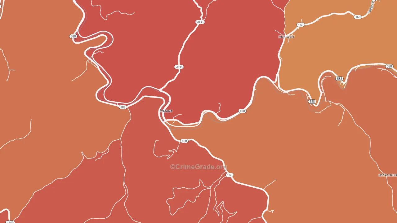 Roxana, KY Map of Robbery Rates