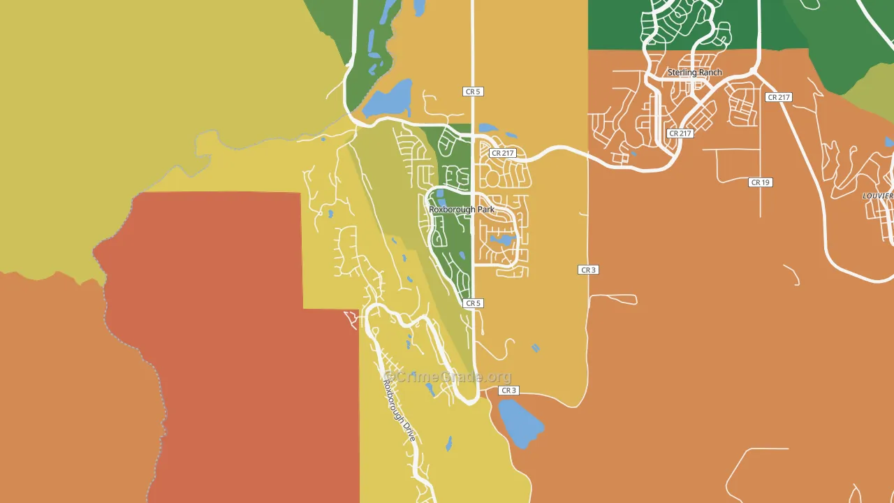 Roxborough Park, CO Map of Robbery Rates