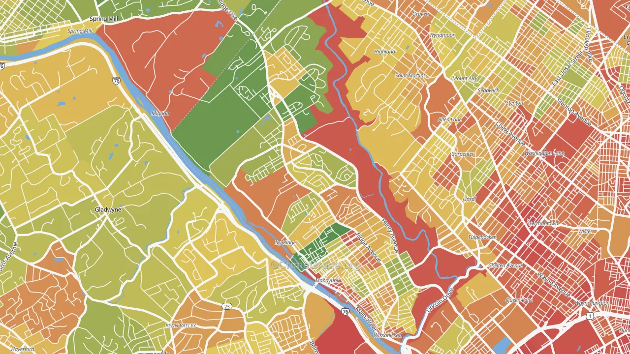 Roxborough, Philadelphia, PA Map of Robbery Rates