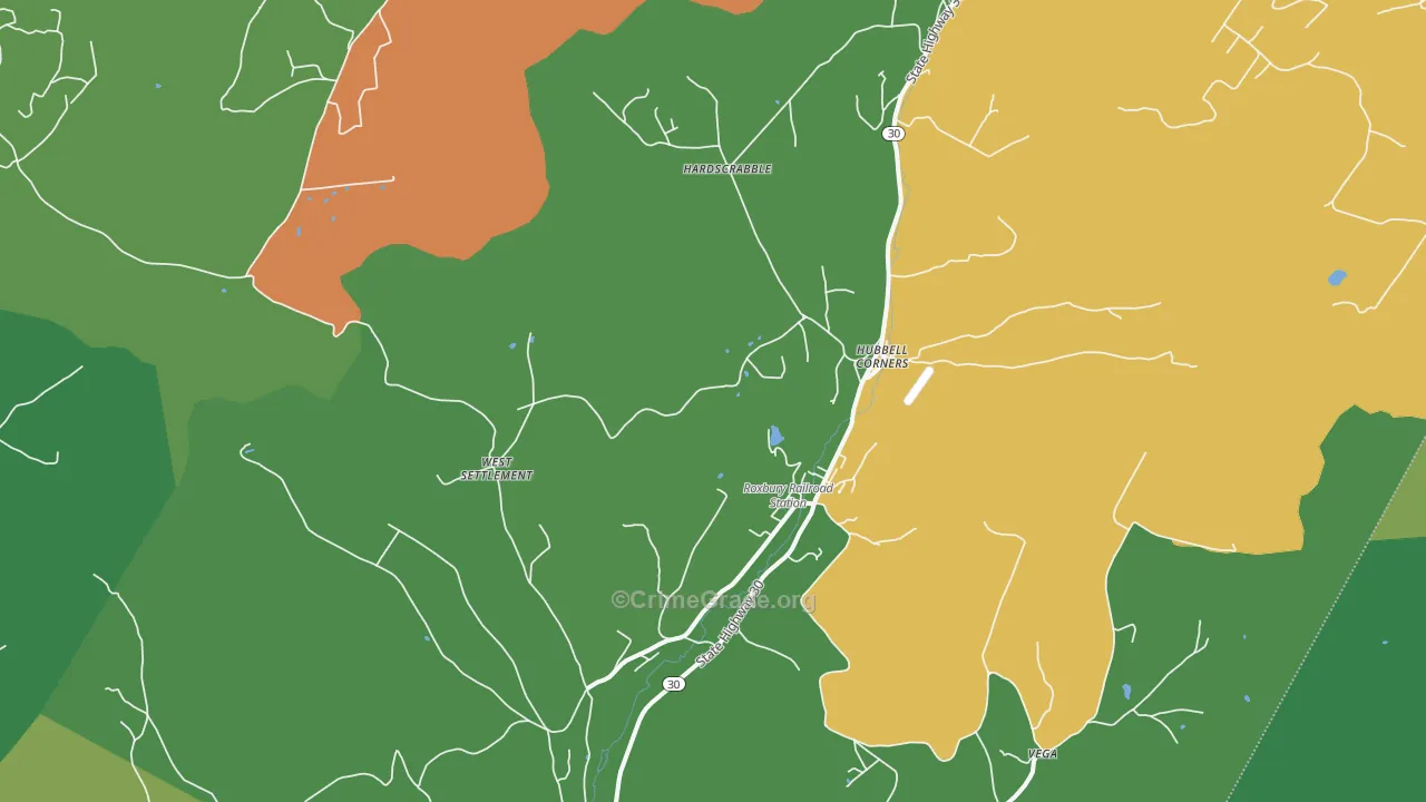 Roxbury, NY Map of Robbery Rates
