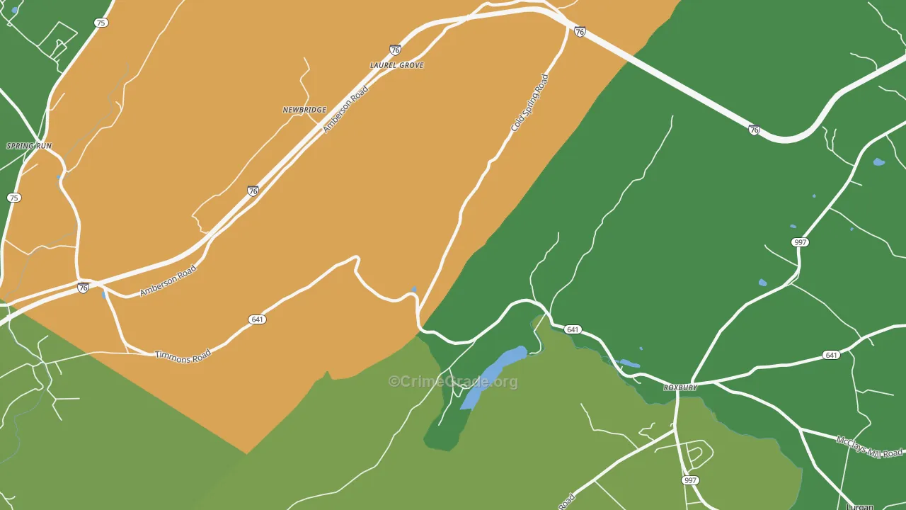Roxbury, PA Map of Robbery Rates