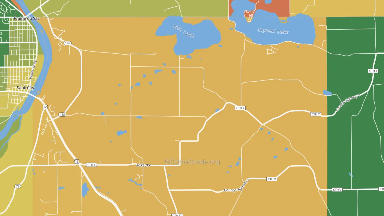 Roxbury, WI Map of Robbery Rates