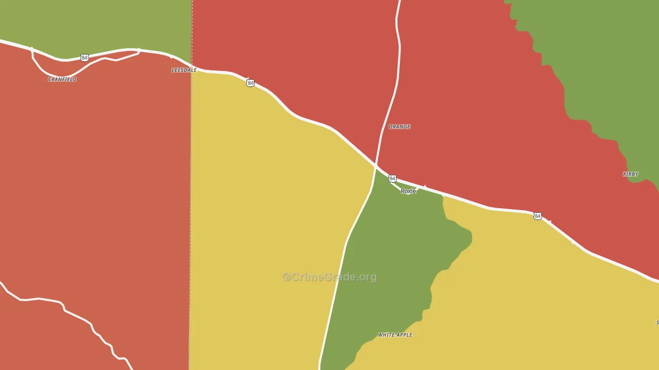 Roxie, MS Map of Robbery Rates