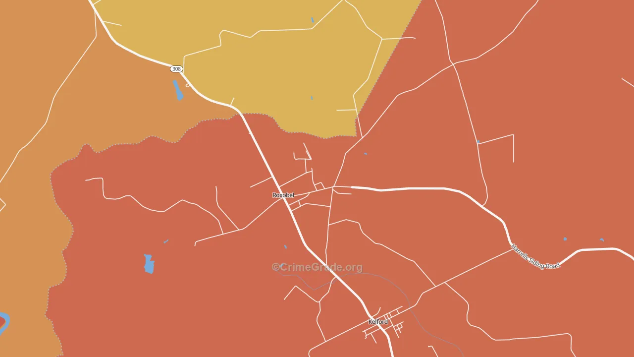Roxobel, NC Map of Robbery Rates
