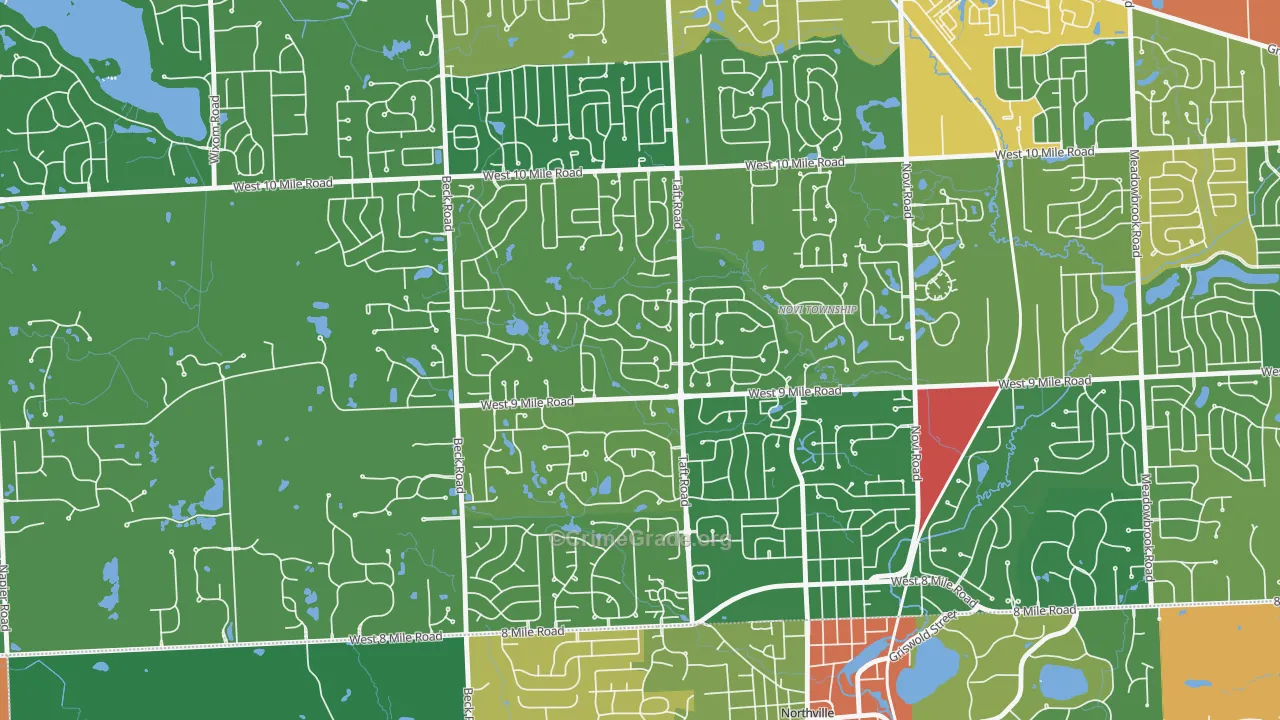 Royal Crown Estates, Novi, MI Map of Robbery Rates