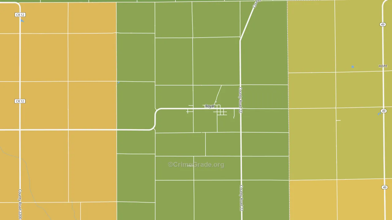 Royal, IL Map of Robbery Rates