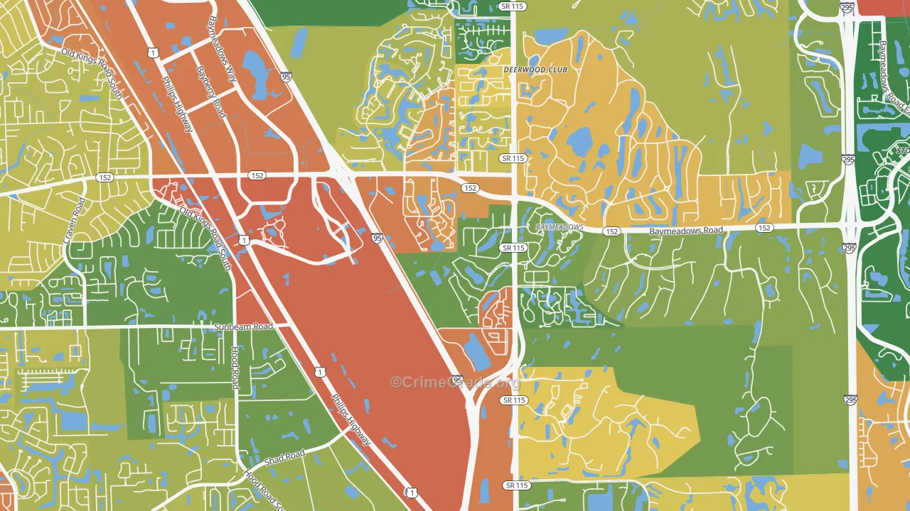 Royal Lakes, Jacksonville, FL Map of Robbery Rates