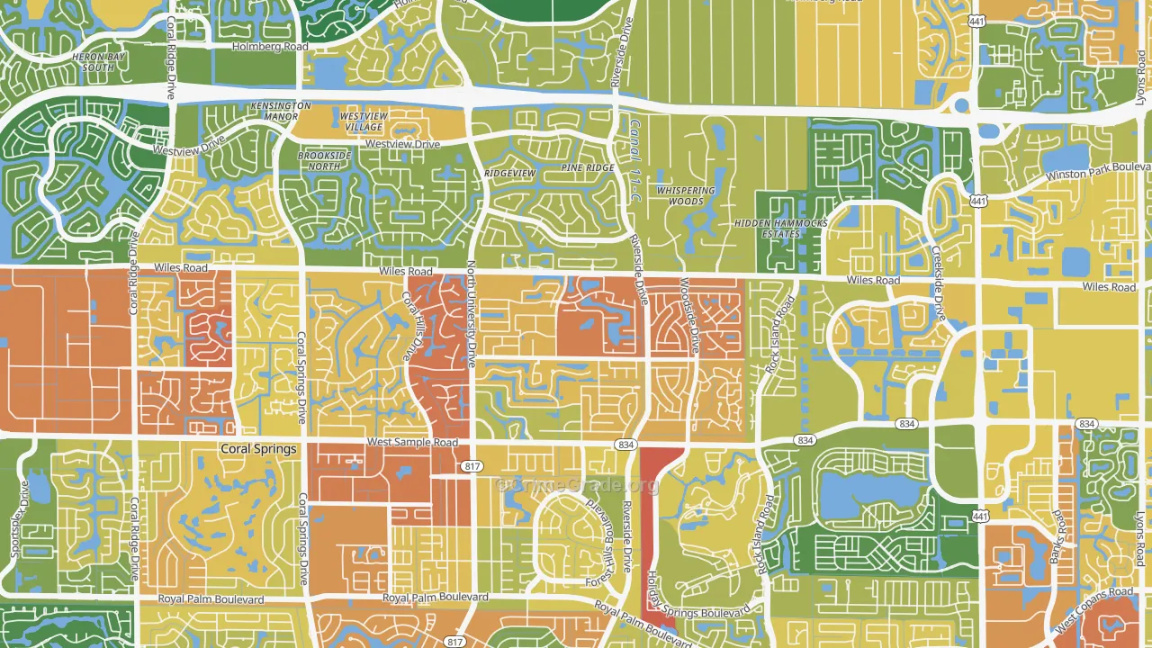 Royal Land, Coral Springs, FL Map of Robbery Rates
