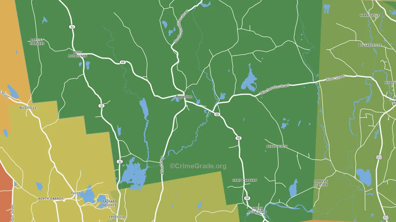 Royalston, MA Map of Robbery Rates