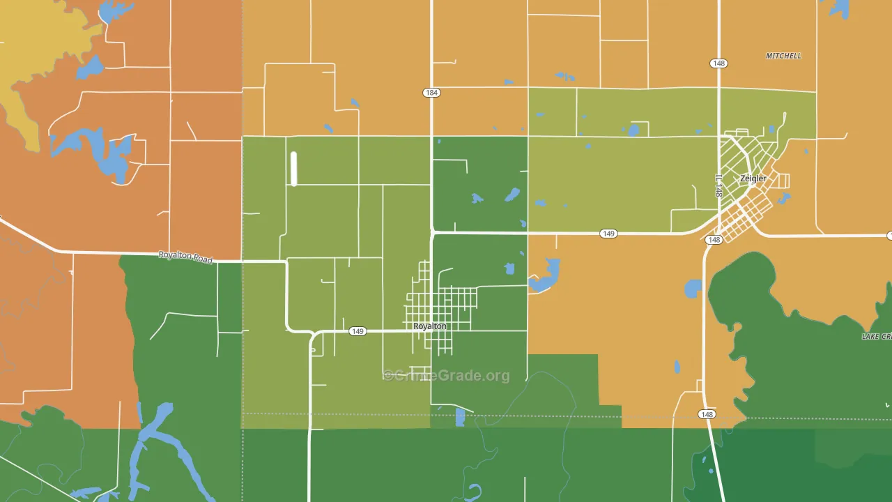 Royalton, IL Map of Robbery Rates