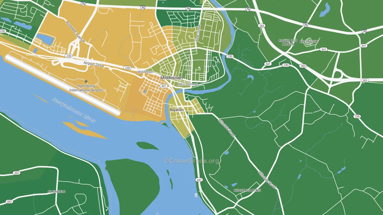 Royalton, PA Map of Robbery Rates