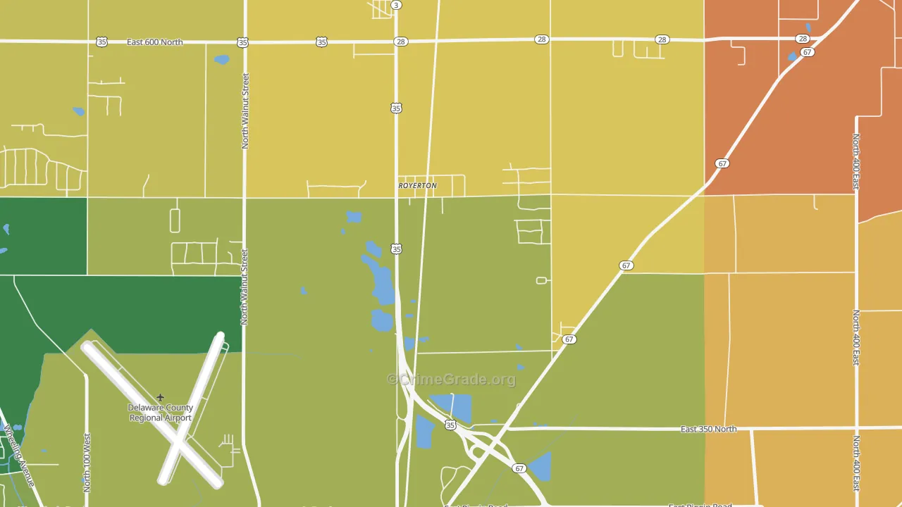 Royerton, IN Map of Robbery Rates