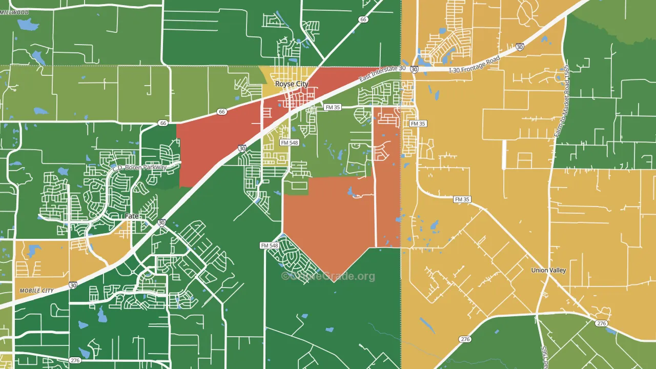 Royse City, TX Map of Robbery Rates