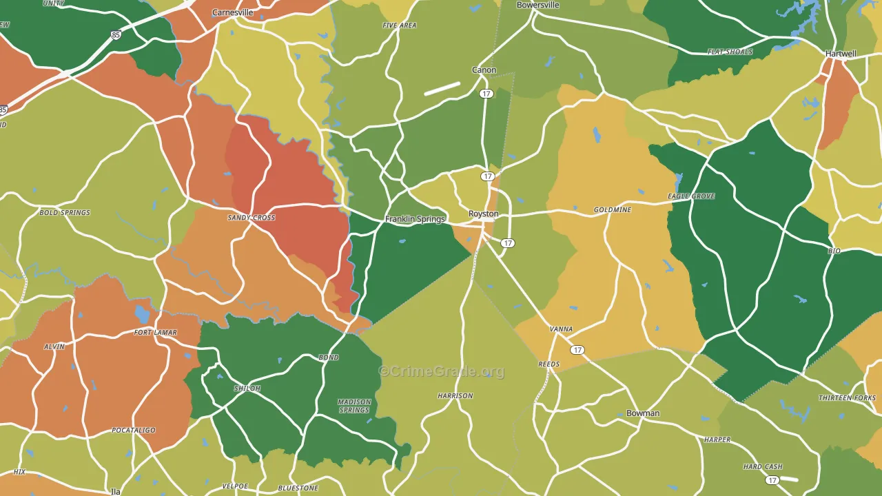 Royston, GA Map of Robbery Rates