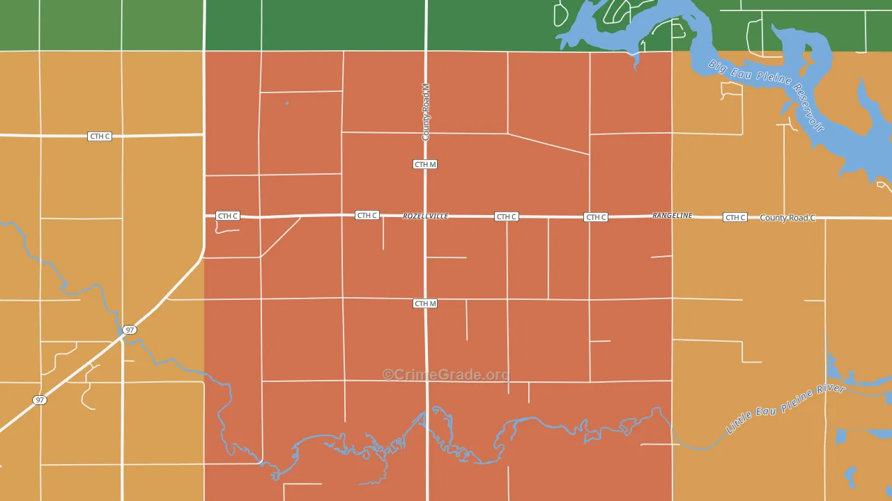 Rozellville, WI Map of Robbery Rates