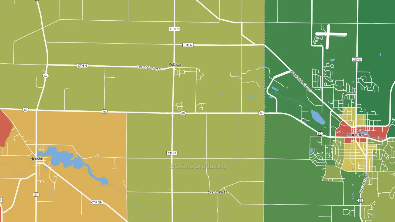 Rubicon, WI Map of Robbery Rates