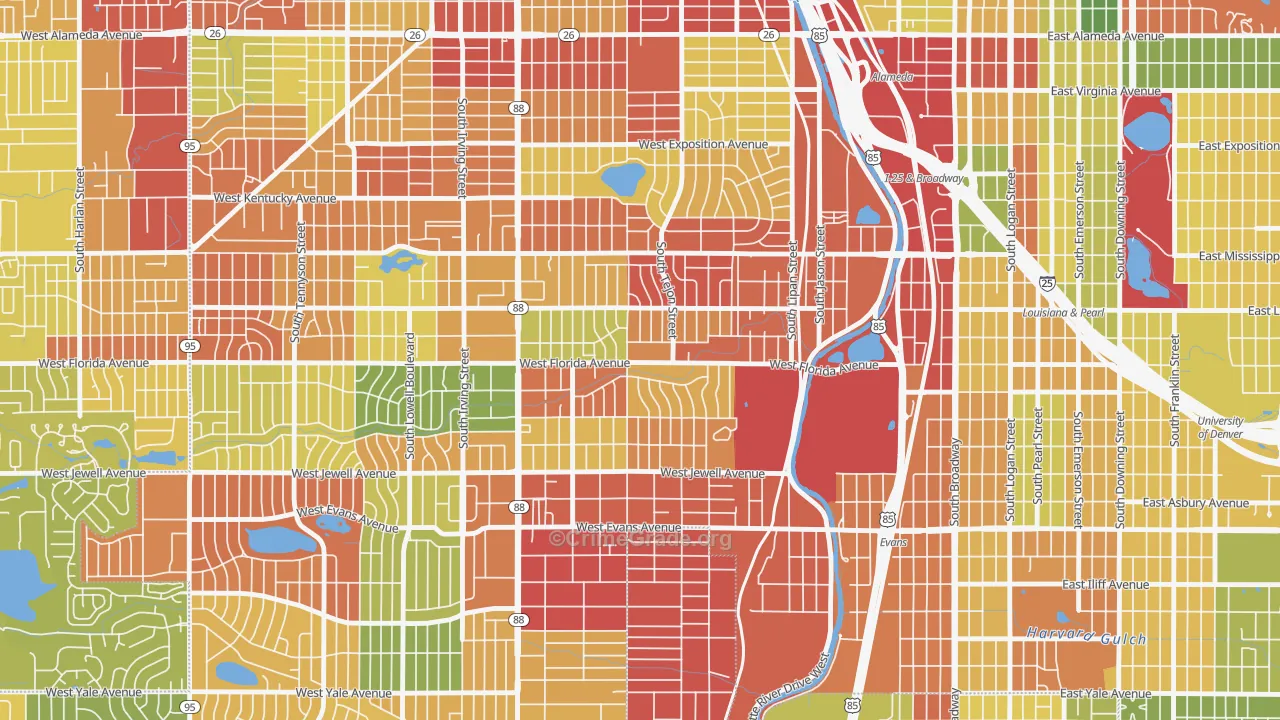Ruby Hill, Denver, CO Map of Robbery Rates