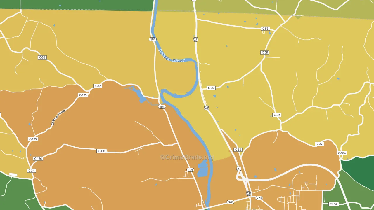 Rubyville, OH Map of Robbery Rates