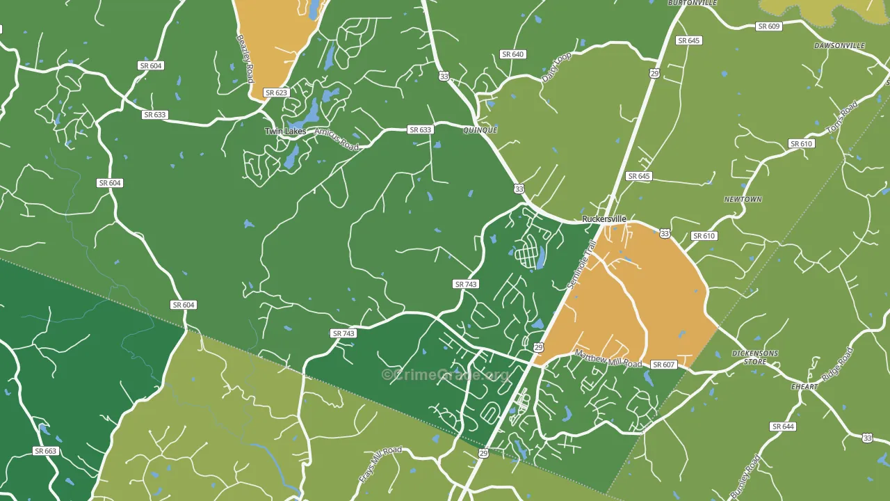 Ruckersville, VA Map of Robbery Rates