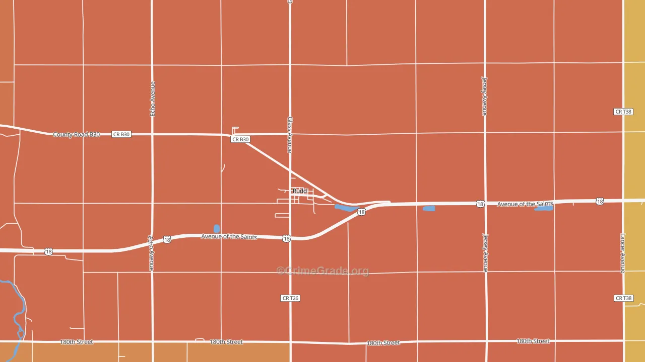 Rudd, IA Map of Robbery Rates