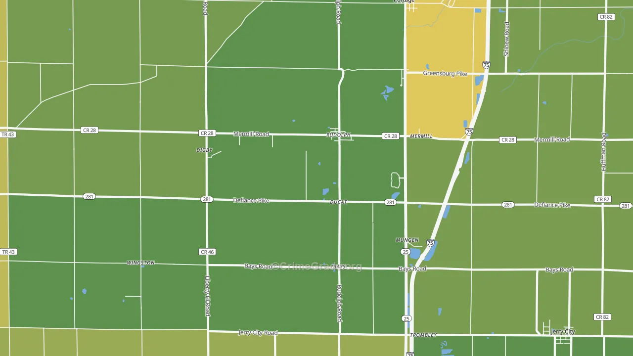 Rudolph, OH Map of Robbery Rates