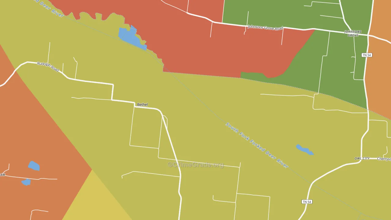 Rudolph, TN Map of Robbery Rates