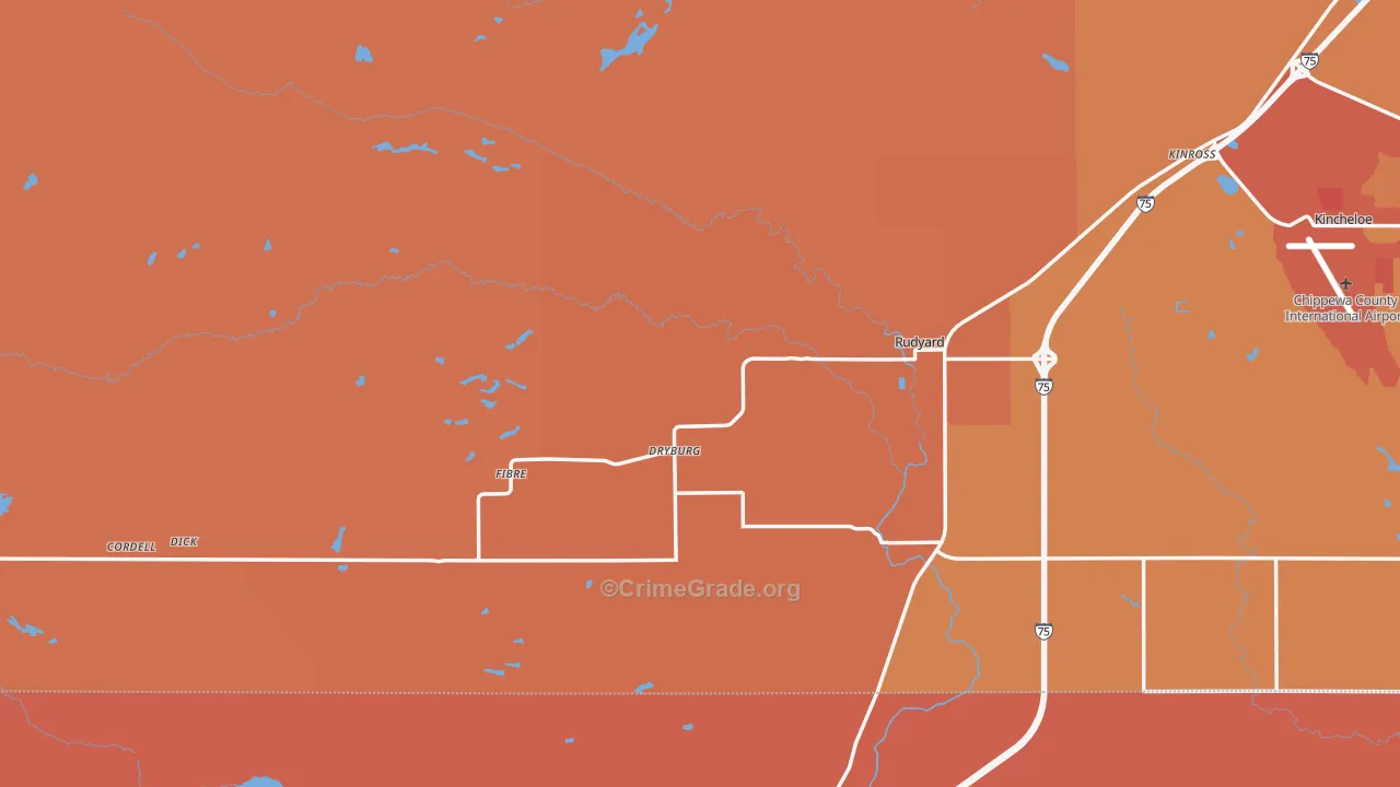 Rudyard, MI Map of Robbery Rates