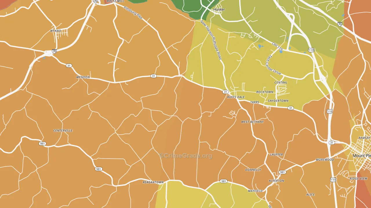 Ruffsdale, PA Map of Robbery Rates