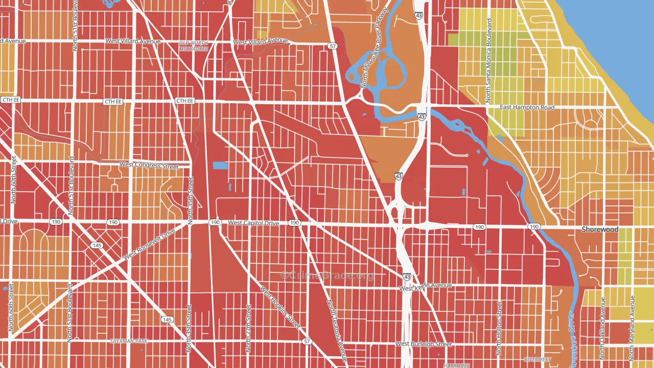 Rufus King, Milwaukee, WI Map of Robbery Rates