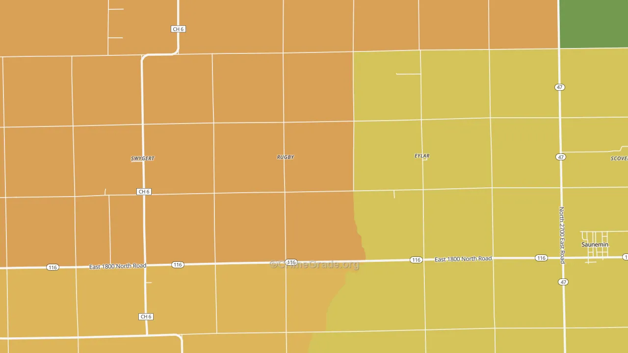 Rugby, IL Map of Robbery Rates
