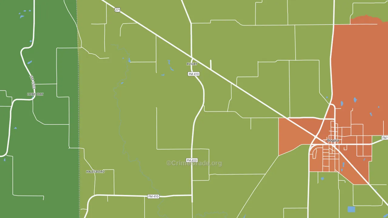 Rugby, TX Map of Robbery Rates