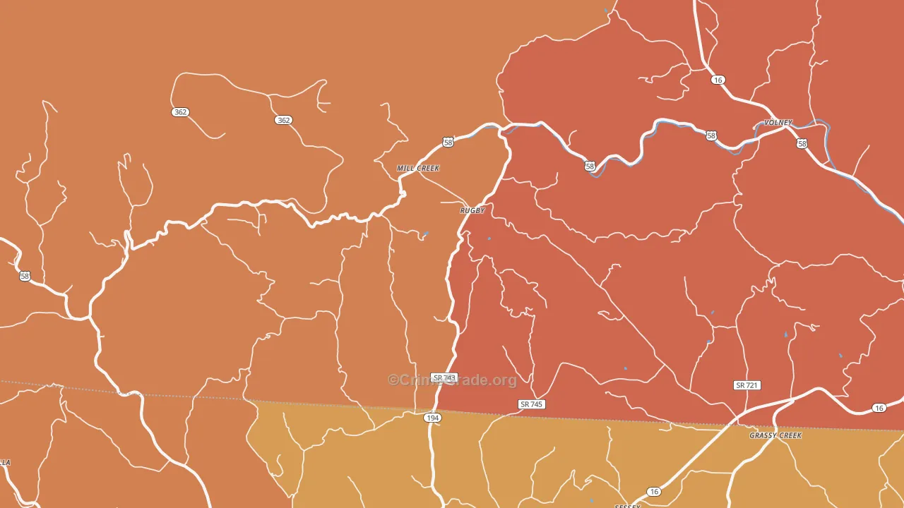 Rugby, VA Map of Robbery Rates