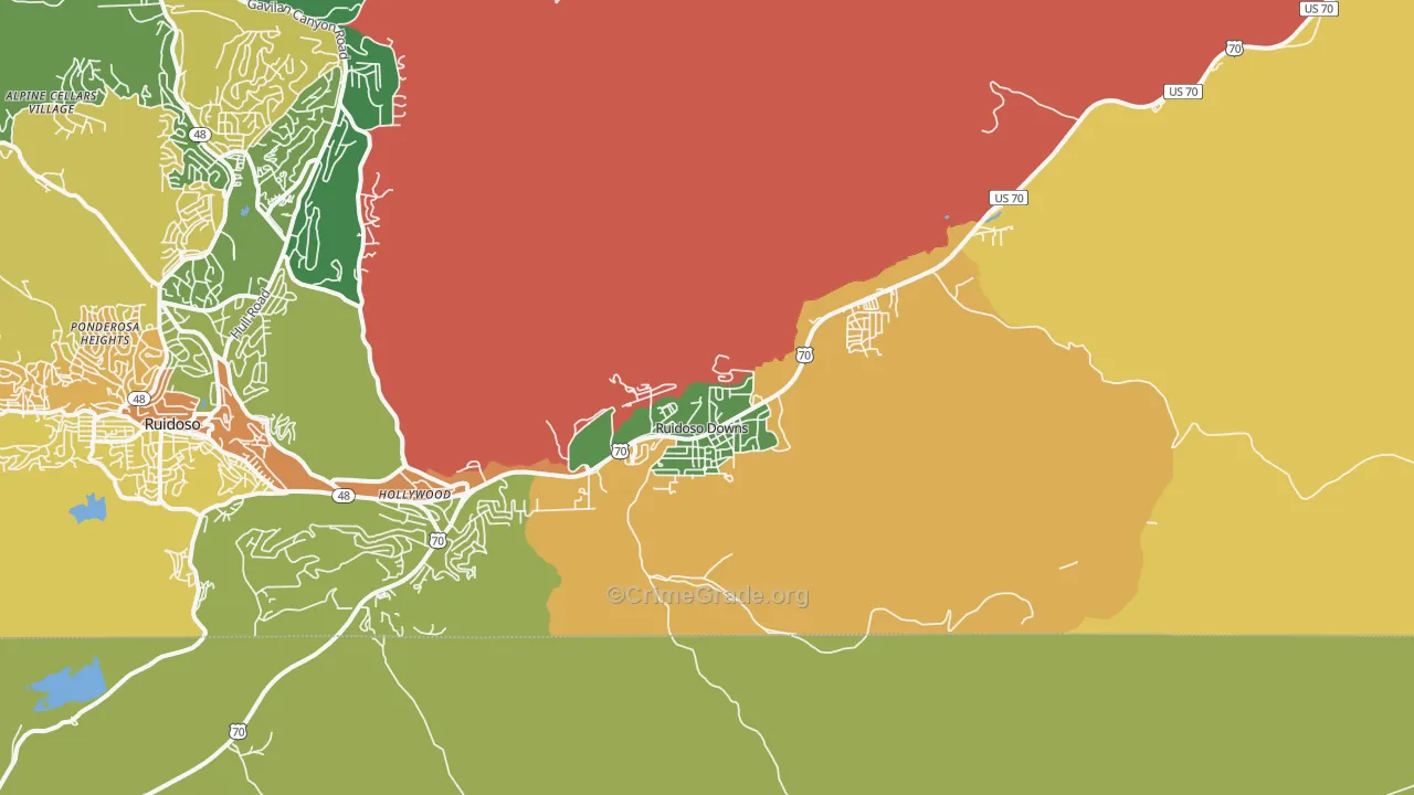Ruidoso Downs, NM Map of Robbery Rates