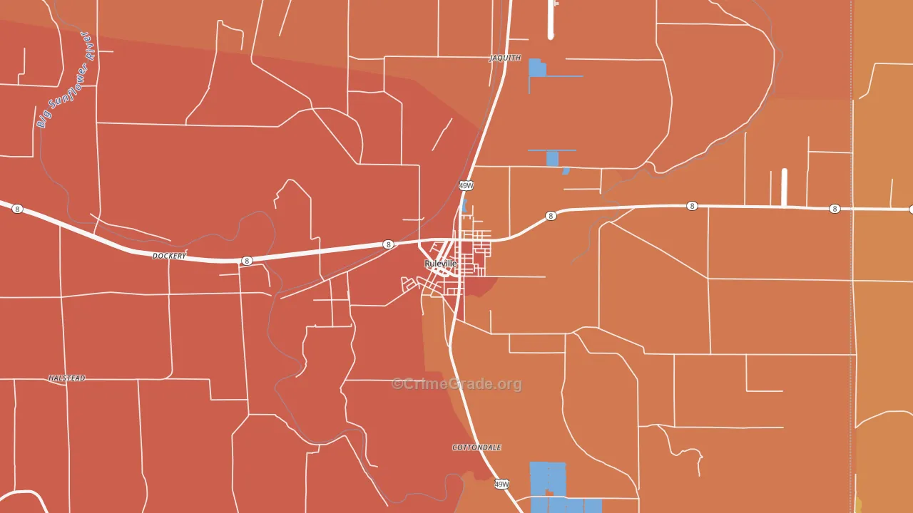 Ruleville, MS Map of Robbery Rates