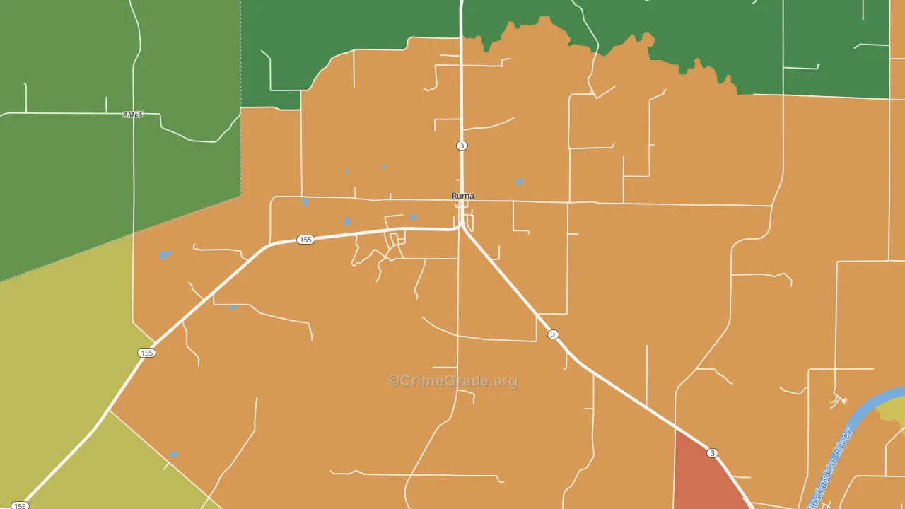 Ruma, IL Map of Robbery Rates