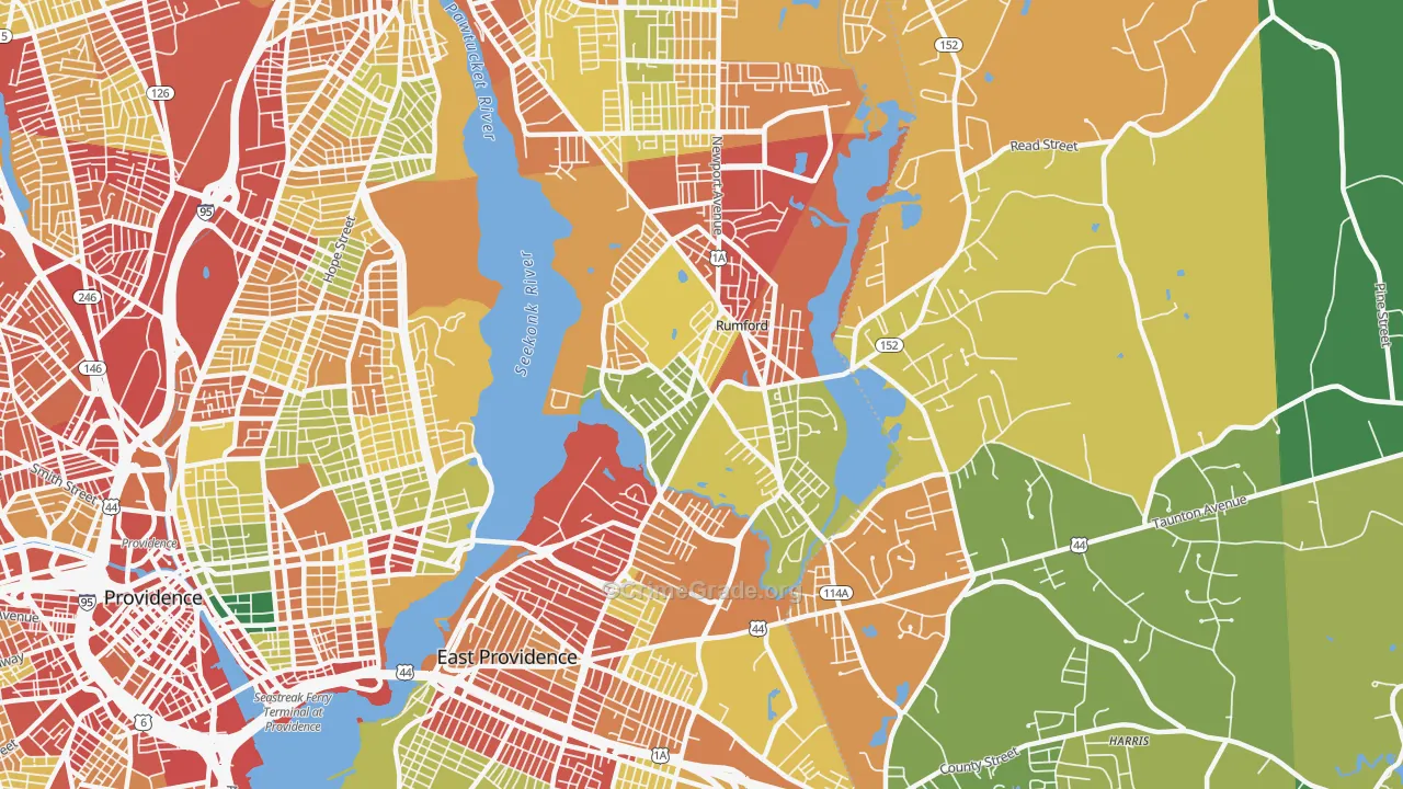 Rumford, RI Map of Robbery Rates