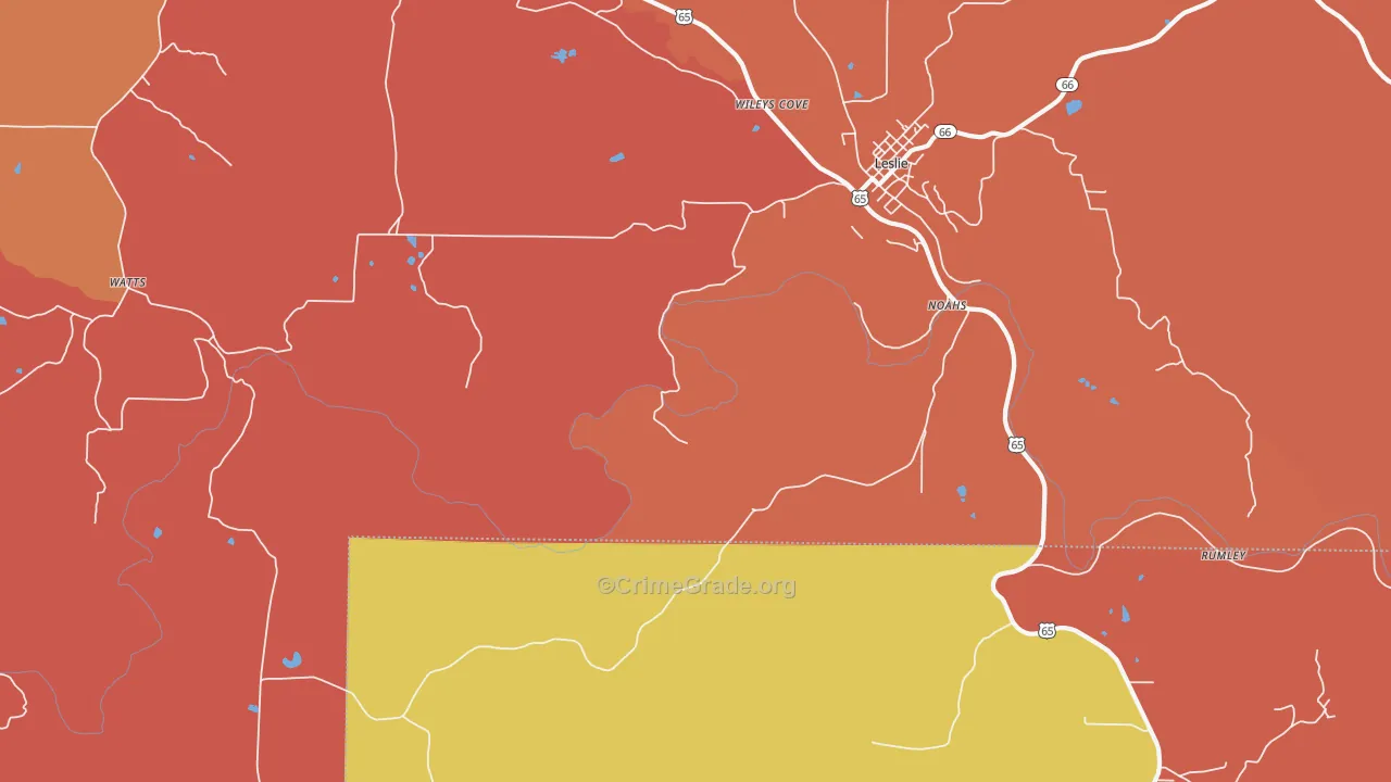 Rumley, AR Map of Robbery Rates