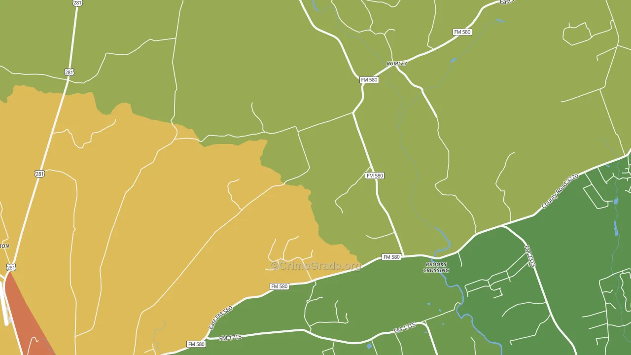 Rumley, TX Map of Robbery Rates