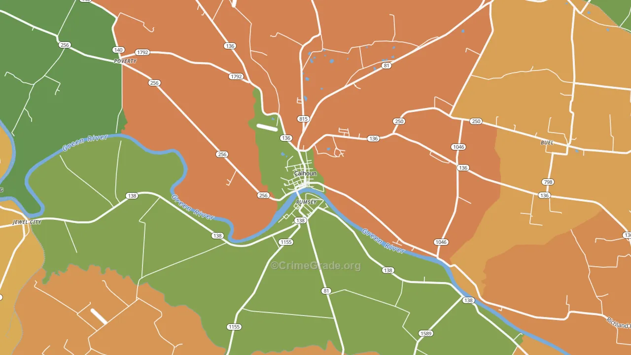 Rumsey, KY Map of Robbery Rates