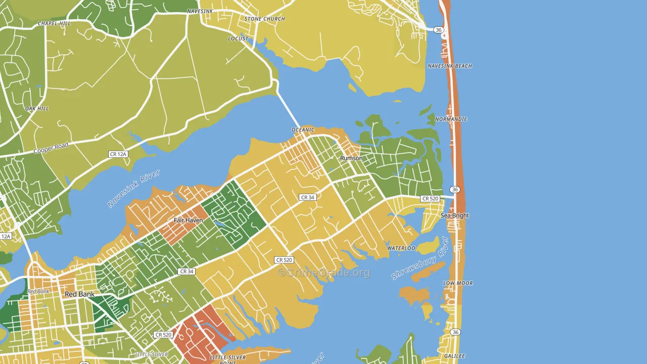 Rumson, NJ Map of Robbery Rates