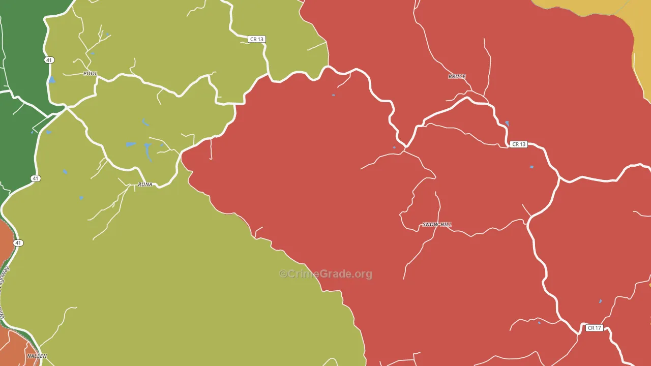 Runa, WV Map of Robbery Rates