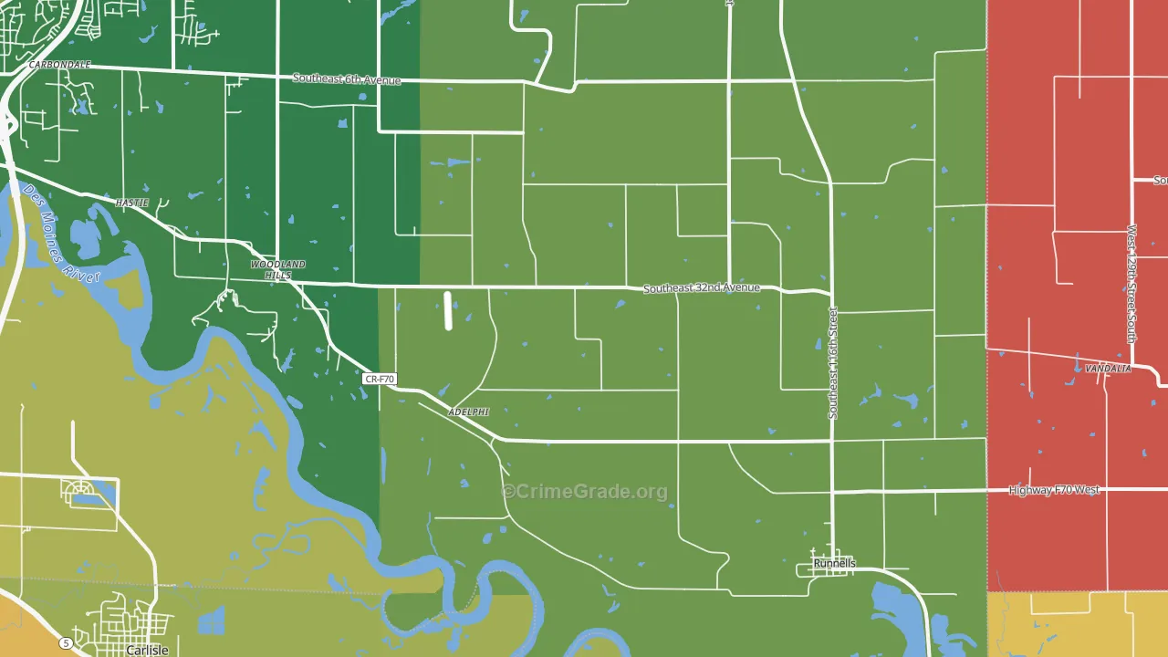 Runnells, IA Map of Robbery Rates