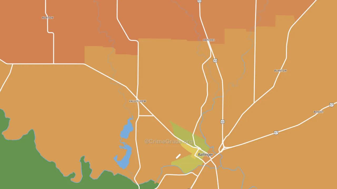 Runnels County, TX Map of Robbery Rates