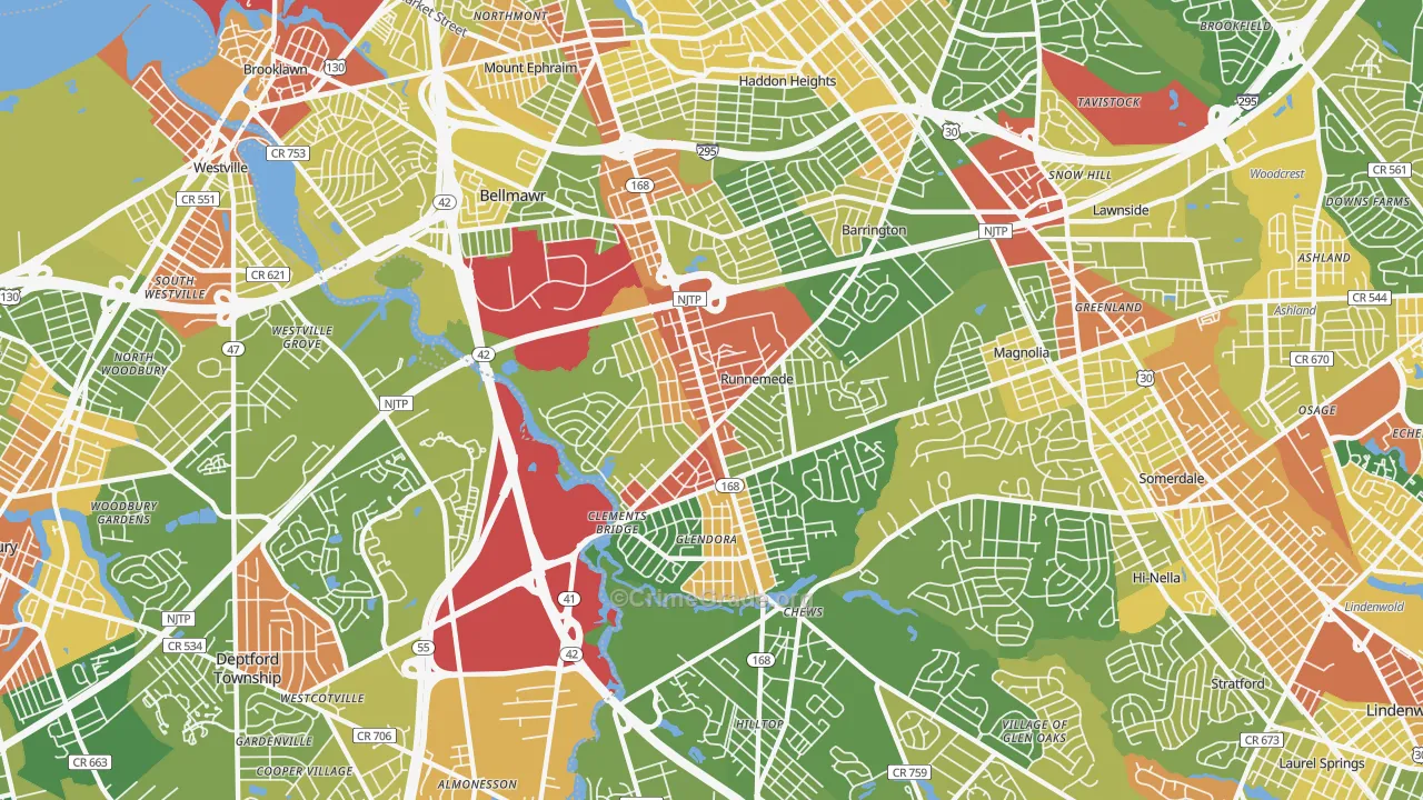 Runnemede, NJ Map of Robbery Rates