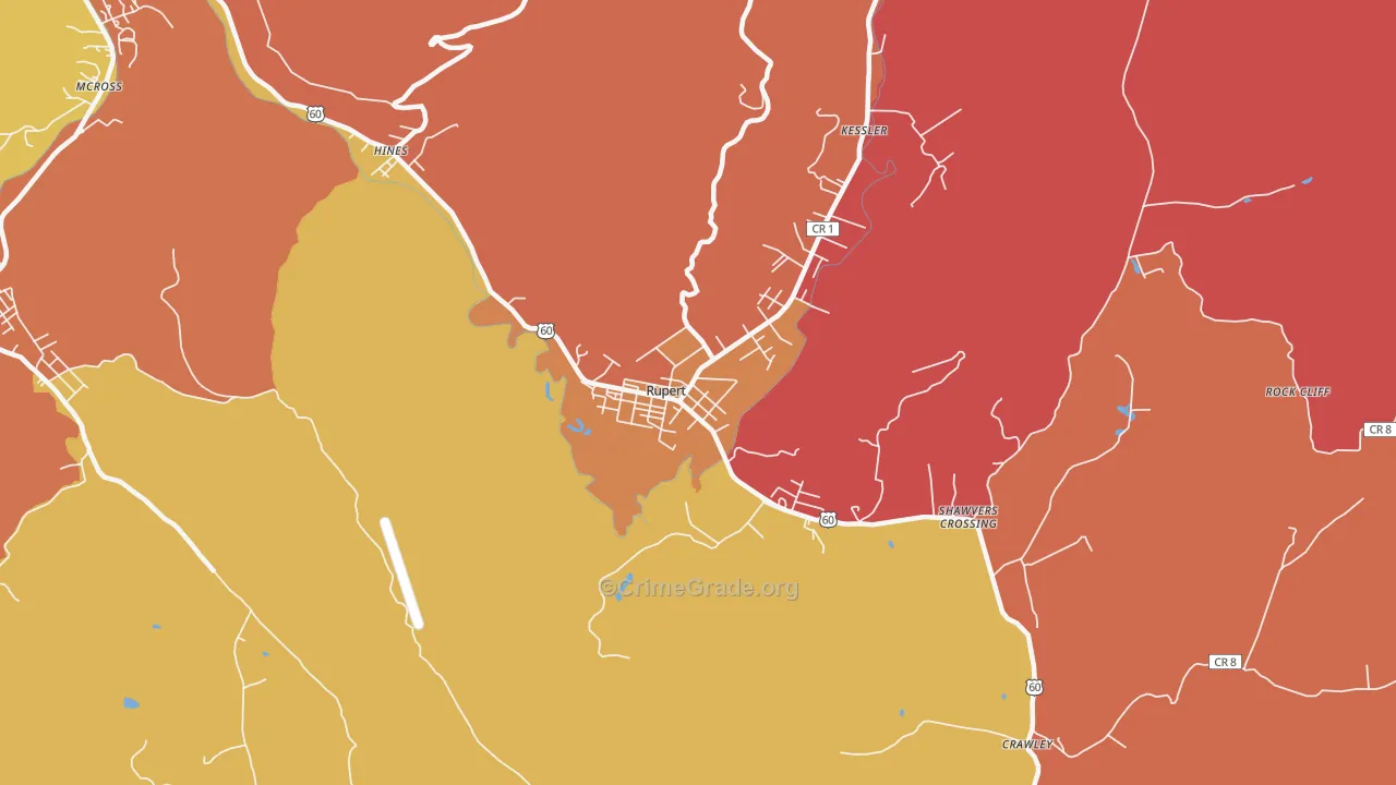Rupert, WV Map of Robbery Rates