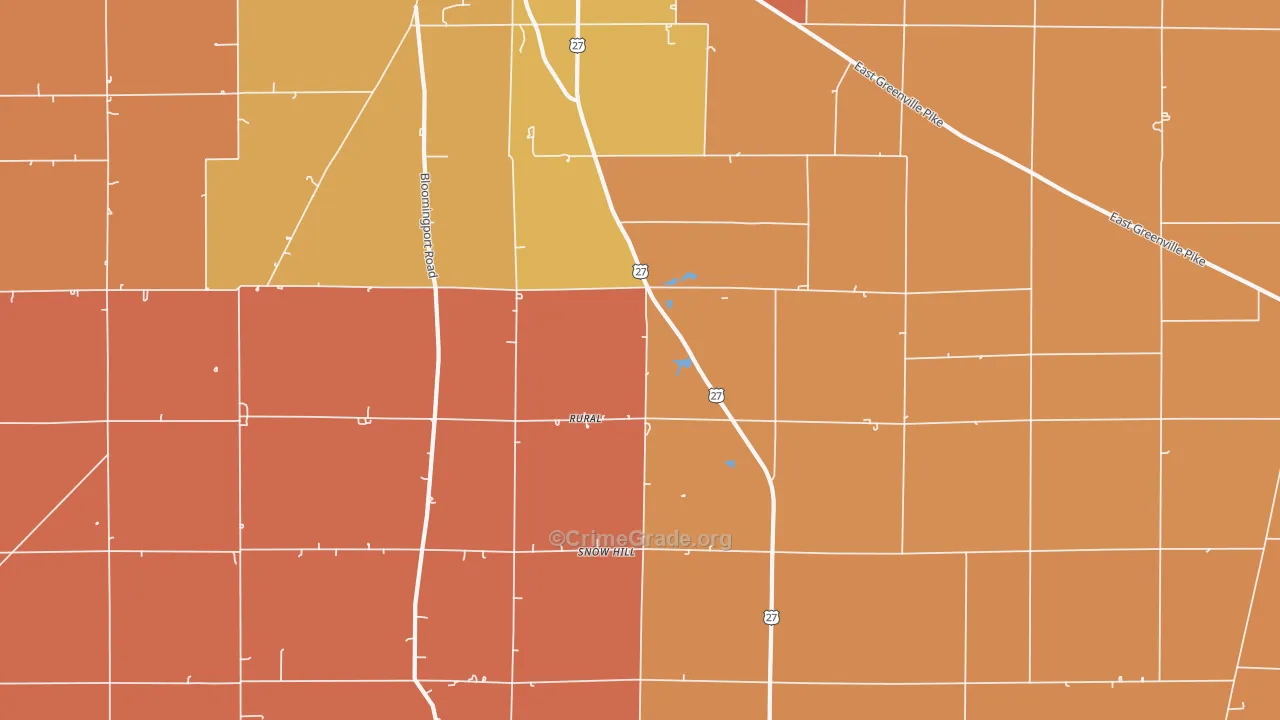 Rural, IN Map of Robbery Rates